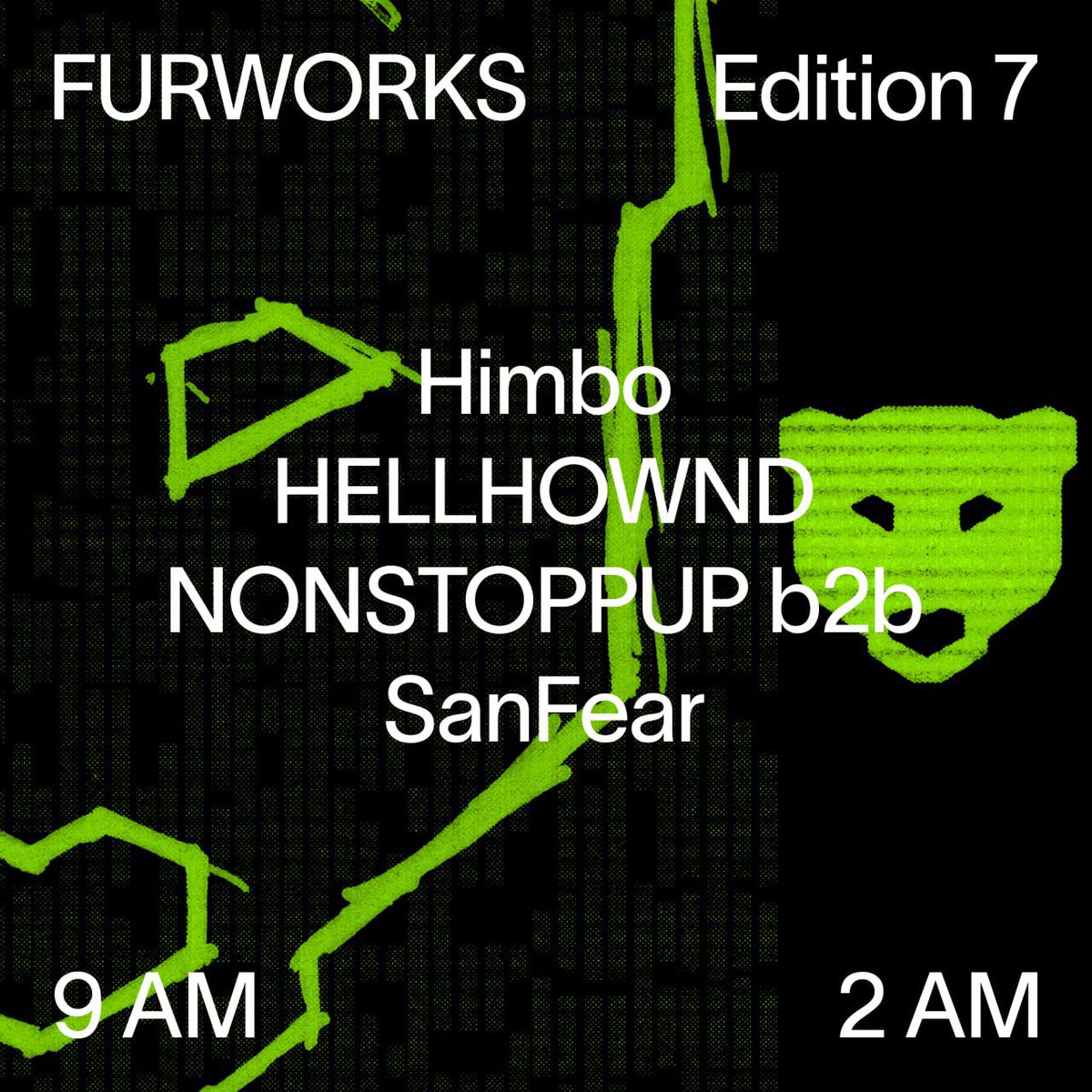 🚨 FURWORKS DJ LINEUP 🚨

9:00PM - 10:15PM - @homohimbo

10:15PM - 12:45AM - @sanxcx B2B <a href="/NONSTOPPUP/">CAPS LOCK CANINE 🌹⛓️🌈</a>

12:45AM - 2:00AM  - <a href="/GrumpyMuzzle_/">Apache Of Diamonds ♦️</a>

🍹 21+ BYOB
🔥 Tickets $25! 

Price increases November 23rd! Get them before it’s too late! 🌈🐾

RSVP REQUIRED: furworks.club/register
