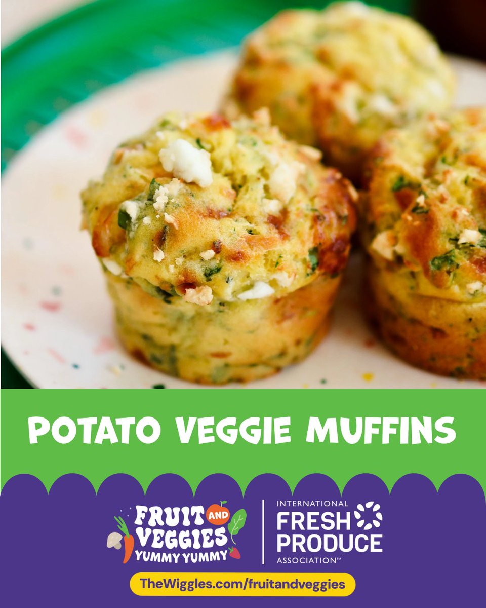 Try these Potato Veggie Muffins for a delicious, healthy snack everyone will love! 🥔✨ Making fruit and veggies fun! thewiggles.com/fruitandveggie…