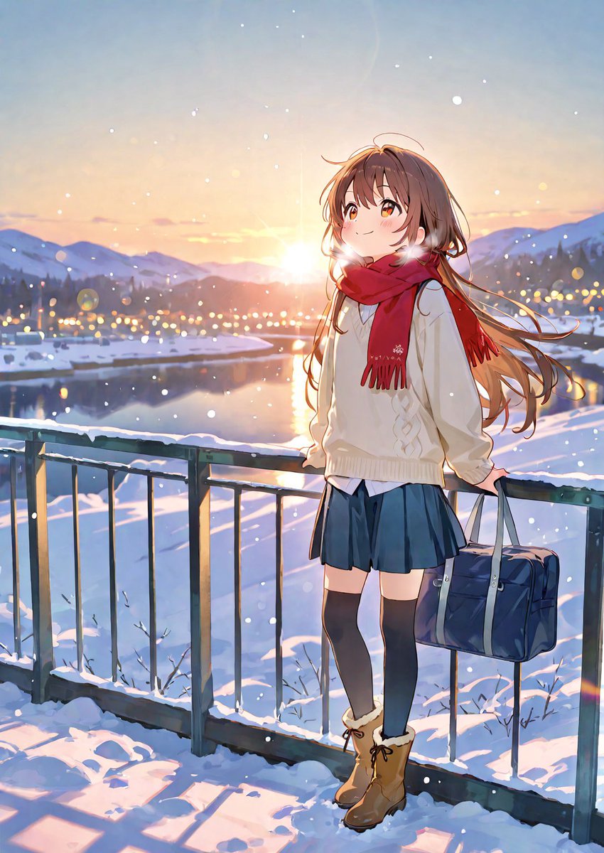 ほっぺが染まる夕暮れ」 帰り道の橋の上で、夕日がひとりじめでき