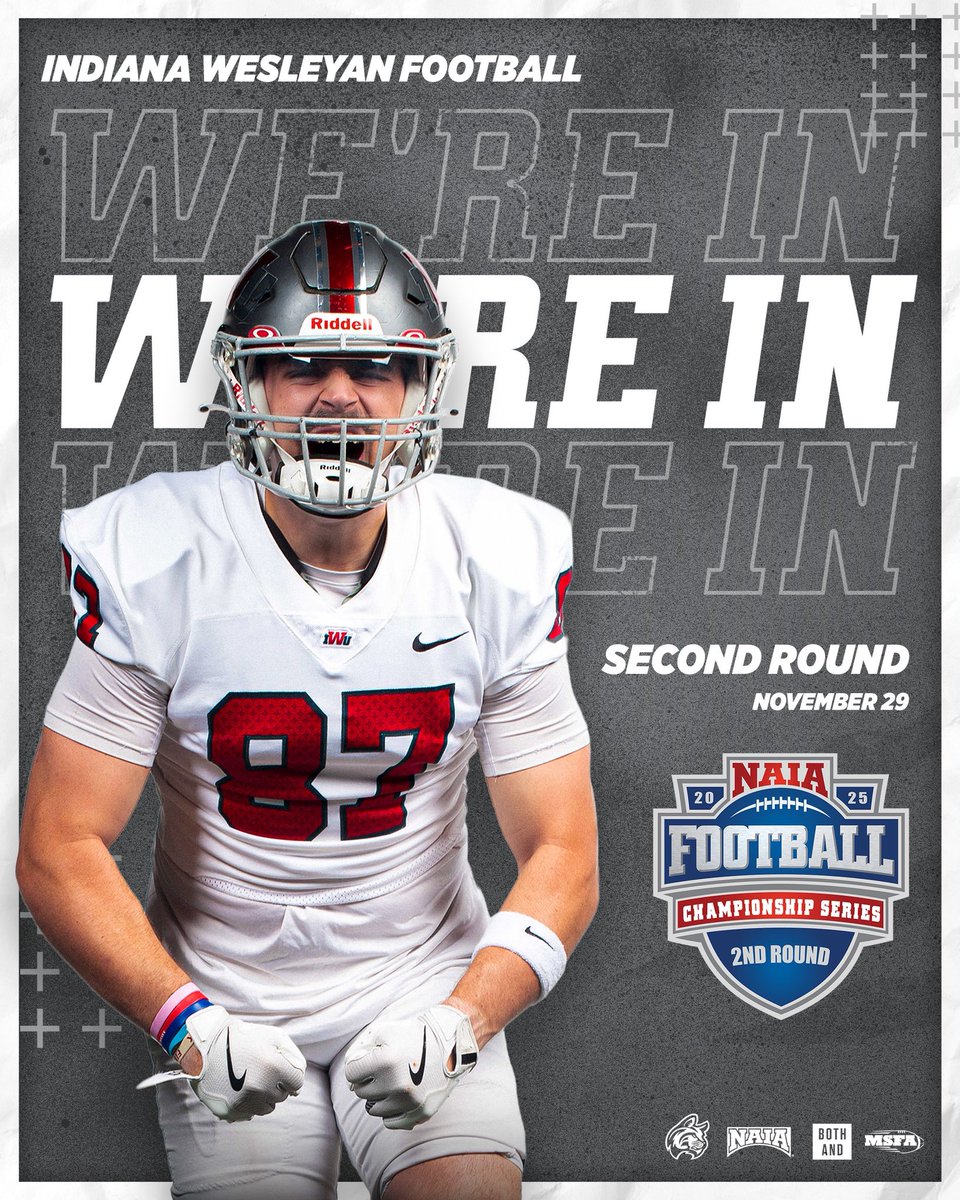 IWUWildcats's tweet image. 🏈 WE’RE IN 🏈

@IndWesleyan_FB is the #11 seed in the 2025 NAIA Football Championship Series! The Wildcats earn a first round bye and advance to second round on November 29th! 😼

📰 IWUWildcats.com

#BattleForTheRedBanner | #BothAnd | #TheRightWayToPlay