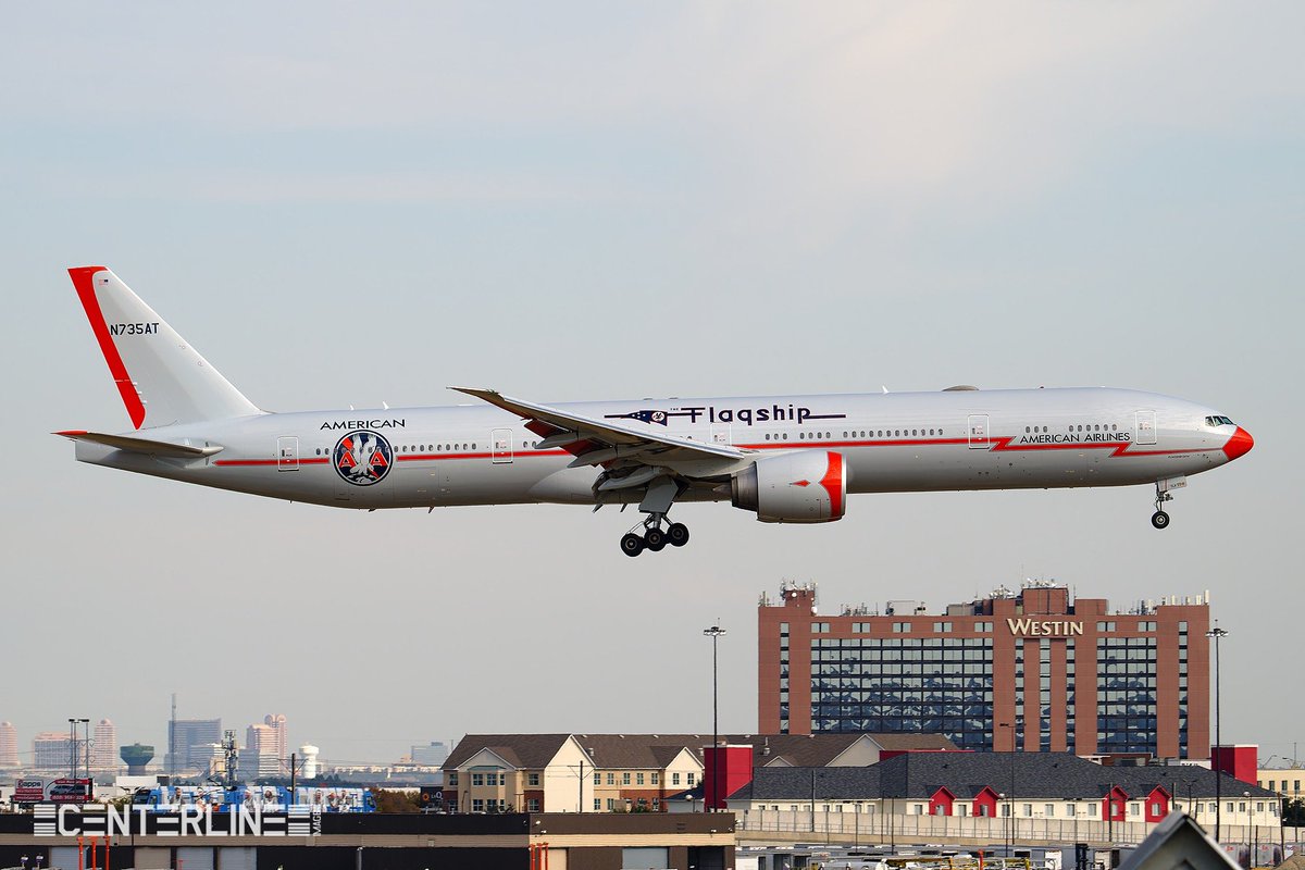 American Airlines unveils its new Centennial Flagship livery on this Boeing 777-300ER (N735AT) as the airline gears up to celebrate its 100th anniversary.