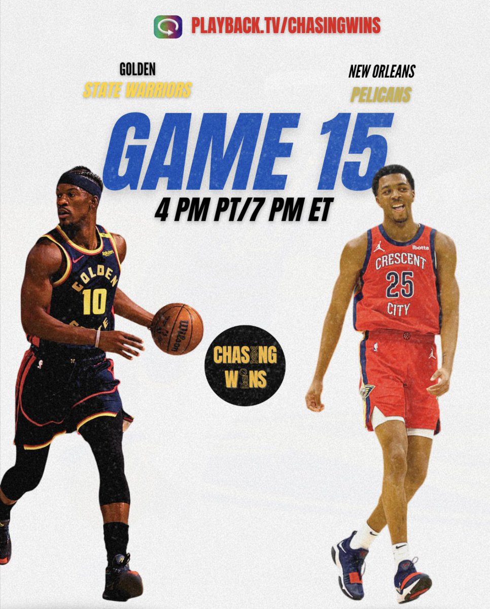 NotChasingWins's tweet image. #DubNation,

For the 2025-26 season, we’ll be doing LIVE WATCHES for EVERY. SINGLE. GAME.

Game 15: Warriors at Pelicans

Tonight at 4:00 pm PST/7:00 pm EST

Join the stream (link in replies) ⬇️