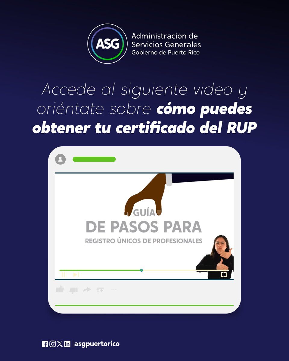 🎥 ¡Mira cómo registrarte en el RUP paso a paso!
El video te guía desde la creación de tu cuenta hasta recibir tu certificación.

Prepárate, completa y regístrate hoy.
👉 facebook.com/watch/?v=81855…

#ASGComunicando #RegístrateRUP