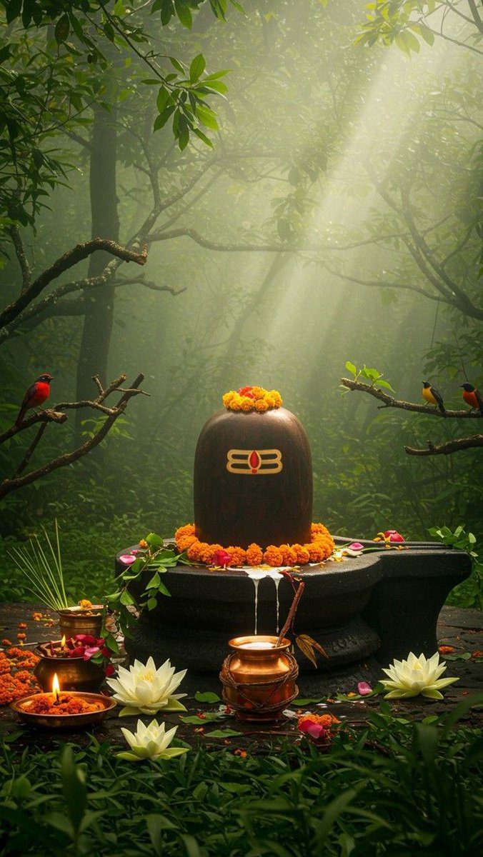 Shree_Parn's tweet image. 🌅🚩शुभ सोमवार 🚩 🌅 

पत्रं धत्तूरशमीच तिलच मूर्धाभिषेकं जलेन वा।
भक्त्या यत् समर्पितं देव भोले त्वं तुष्टोऽसि न संशयः॥

बेल-पत्र, धतूरा, शमी, जल, तिल, चावल, मूंग, दूध, दही, घी, शहद और शक्कर ये सभी सामान्य घरों में मिलने वाली सरल वस्तुएँ हैं, 

जिनसे शिव-पूजन सहजता से संपन्न हो…