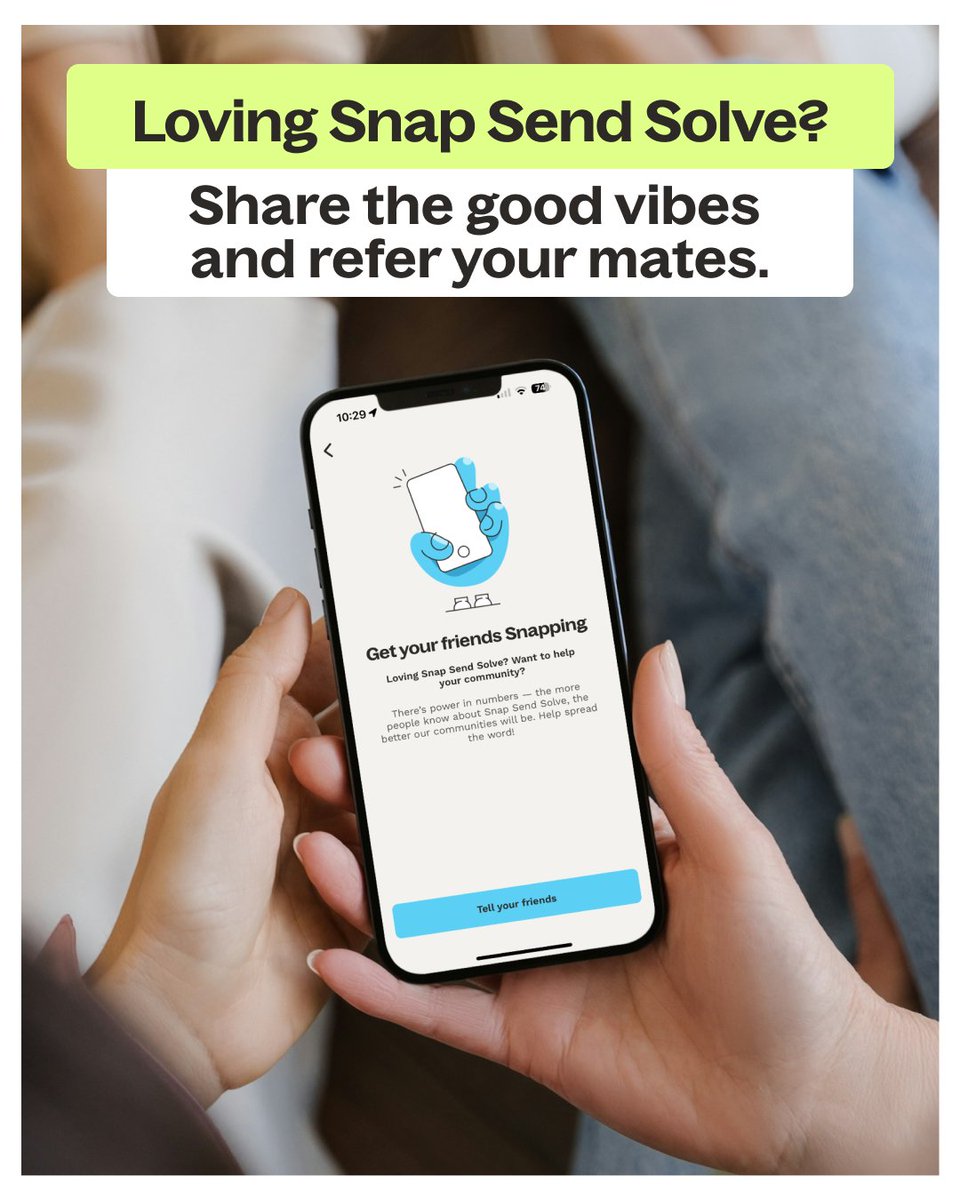 SnapSendSolve's tweet image. Loving Snap Send Solve? Share the good vibes. 👌

You already know how easy it is to Snap an issue and help get it sorted. 

Tell a mate, your walking group or your work buddy, it’s a small share that can lead to big fixes in the places we all use and love.

#ReferAFriend