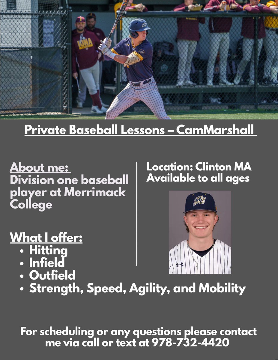 Baseball lessons starting soon. Reach out if you are interested- Info below.
