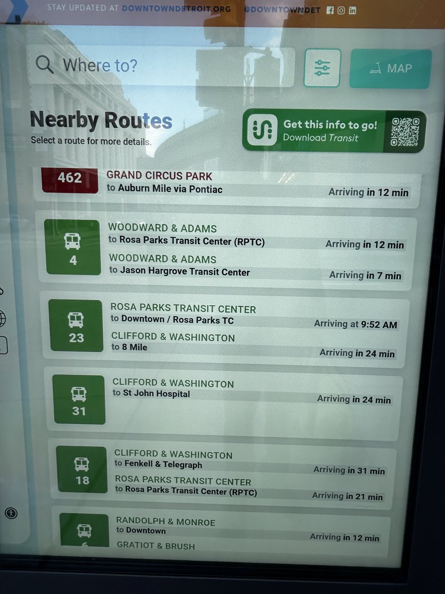 TransitGuideDET's tweet image. Love that the @DowntownDet kiosks have transit info first!
