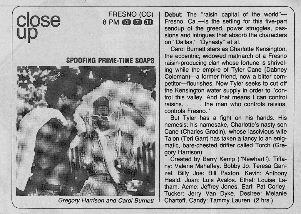 RetroNewsNow's tweet image. 📺CBS Primetime, November 16, 1986:

— ‘Fresno’ Miniseries