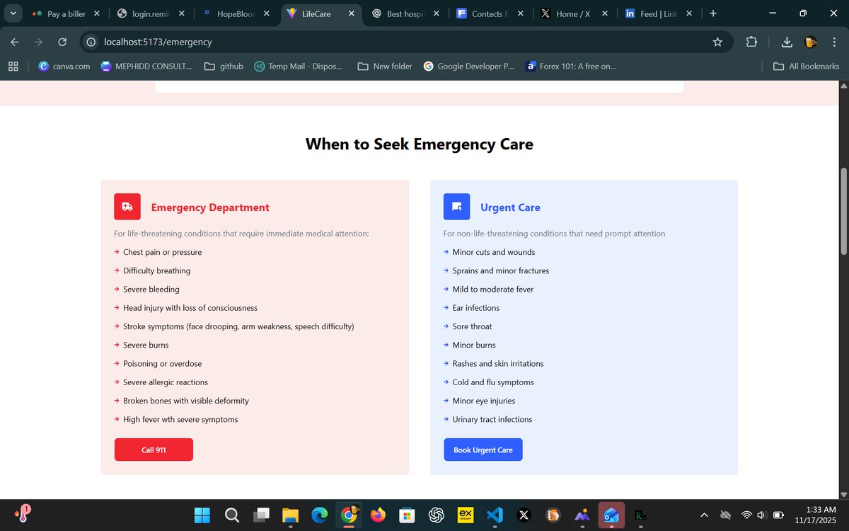 WebFyreDev's tweet image. Still building, Still cooking
Just worked on the emergency page of the medical website projects.
Falling in love with medical professions rn 
#tech #frontenddevelopers #WebDevelopment