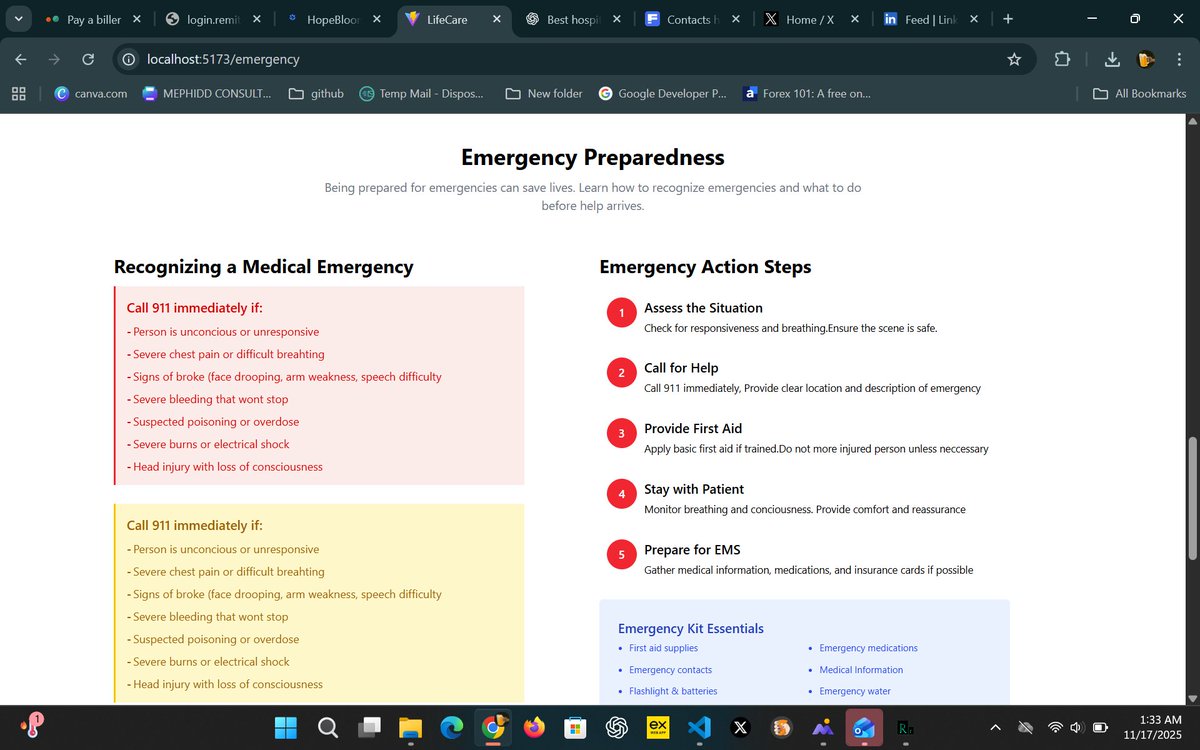 WebFyreDev's tweet image. Still building, Still cooking
Just worked on the emergency page of the medical website projects.
Falling in love with medical professions rn 
#tech #frontenddevelopers #WebDevelopment