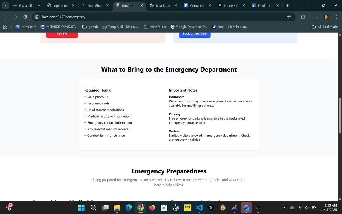 WebFyreDev's tweet image. Still building, Still cooking
Just worked on the emergency page of the medical website projects.
Falling in love with medical professions rn 
#tech #frontenddevelopers #WebDevelopment