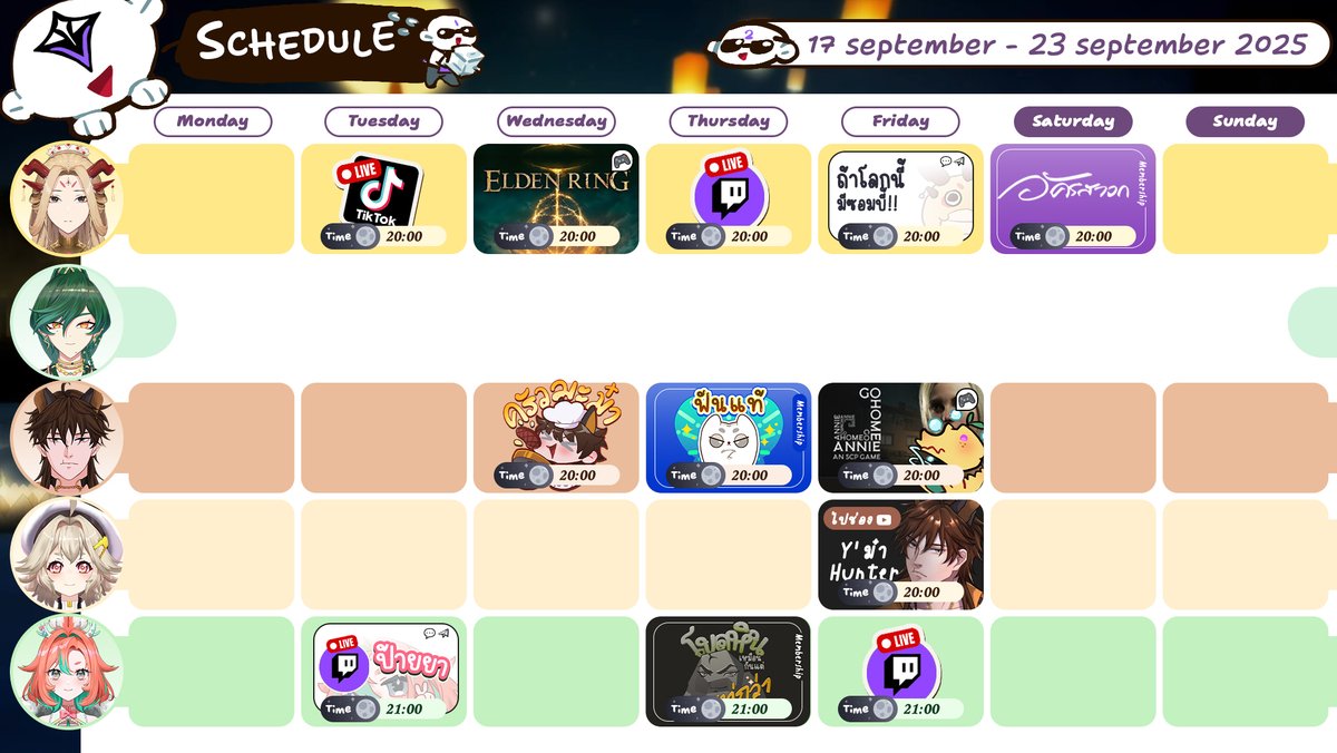 🌕 ตารางไลฟ์ประจำสัปดาห์ที่ 3 ของเดือนพฤศจิกายน 2568 🌕
*กำหนดการอาจมีการเปลี่ยนแปลง ขอให้ติดตามได้ที่ twitter ของสมาชิกแต่ละคน*
#VTORY