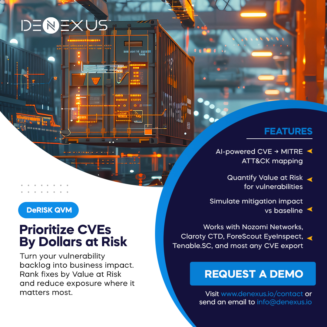 DeRISK #QVM prioritizes #CVEs by financial impact, contextualizing them with role of the impacted device and presence of cybersecurity controls, and shows the risk reduction you’ll gain before you address the CVE

Request a demo today » bit.ly/4r4FfE8

#OTSecurity