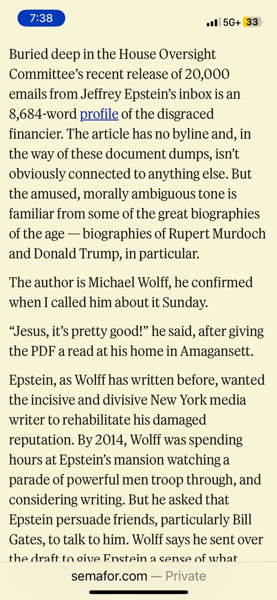 New: An unpublished Michael Wolff story about Epstein, buried in the Oversight files