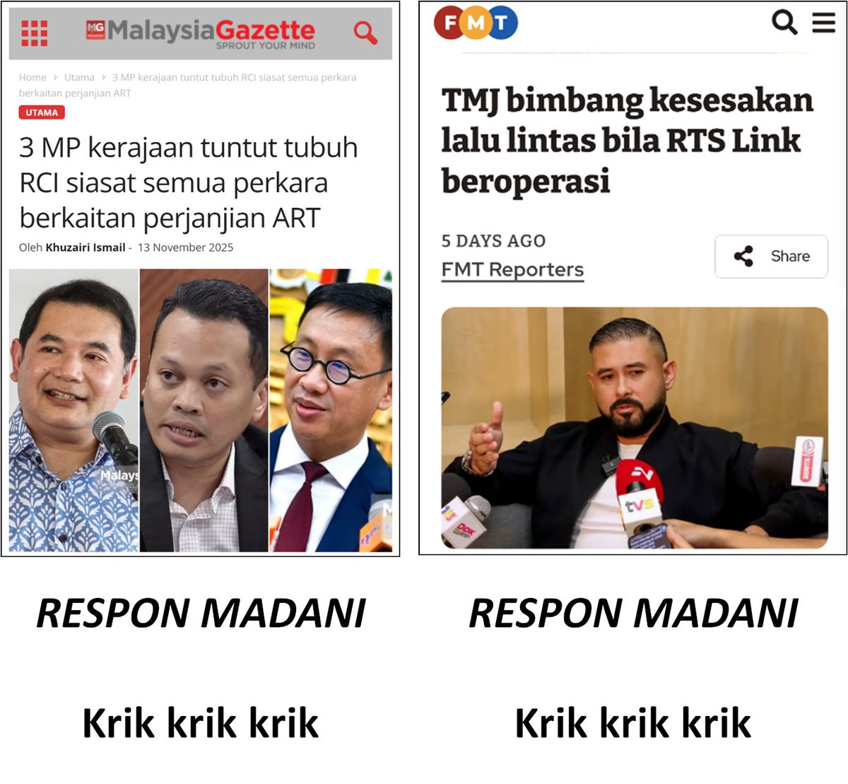 If Madani can ignore an official statement from TMJ and a joint demand by three senior PKR MPs, what makes you think they care about ordinary Malaysians?

Five days ago, TMJ warned that RTS is opening soon, ETS is coming, JB traffic is already collapsing, and yet the federal