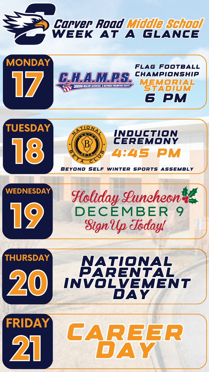 We have almost made it to Thanksgiving Break! 🦃 Let’s finish the week strong, Eagles!