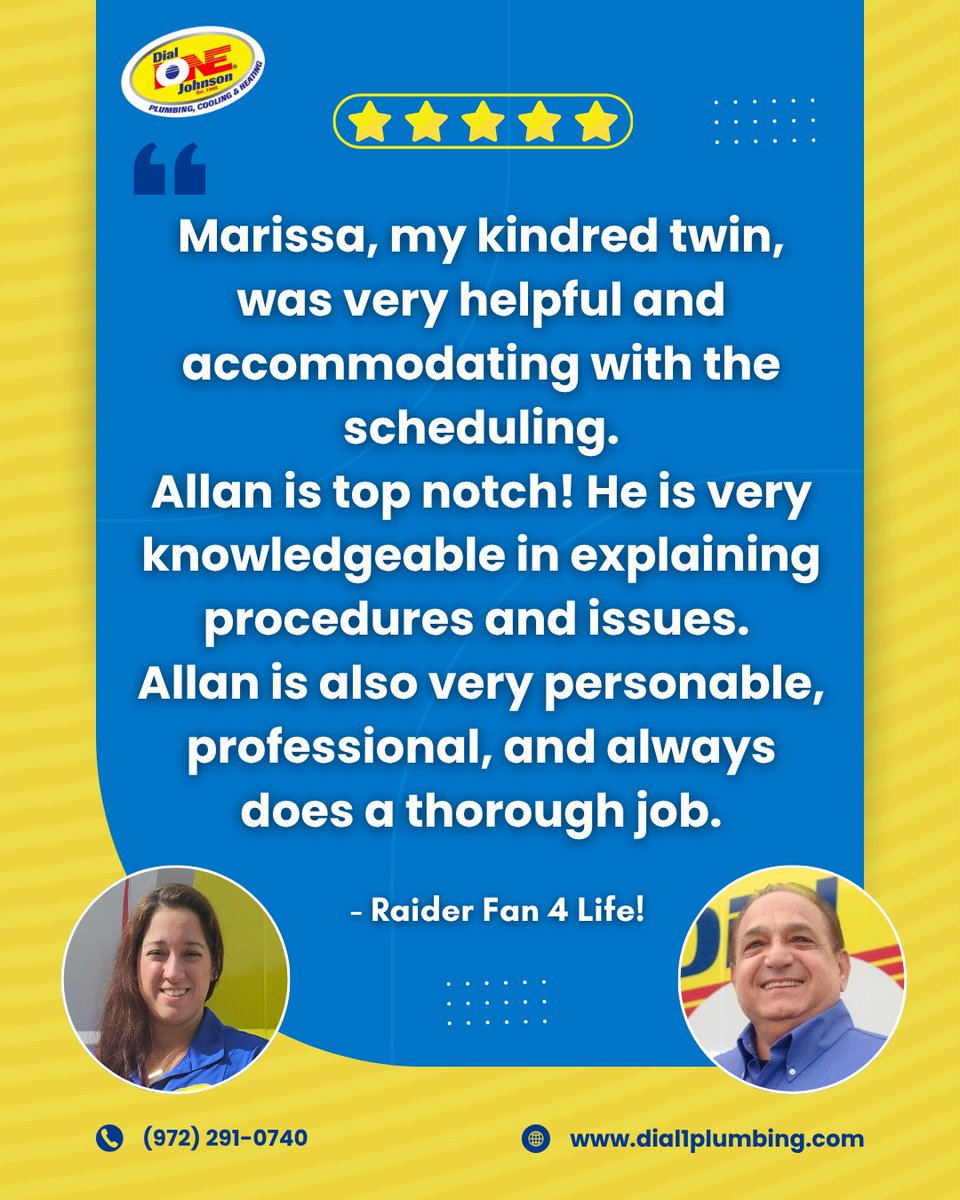 Dial1Plumbing's tweet image. One more delighted homeowner added a shining 5-star review to the mix ⭐️⭐️⭐️⭐️⭐️. From CSR to technician, the seamless experience and consistently top-notch service they received are exactly what define the Dial One Difference 💛🔧.
#DialOneDifference #FiveStarService #DialOne