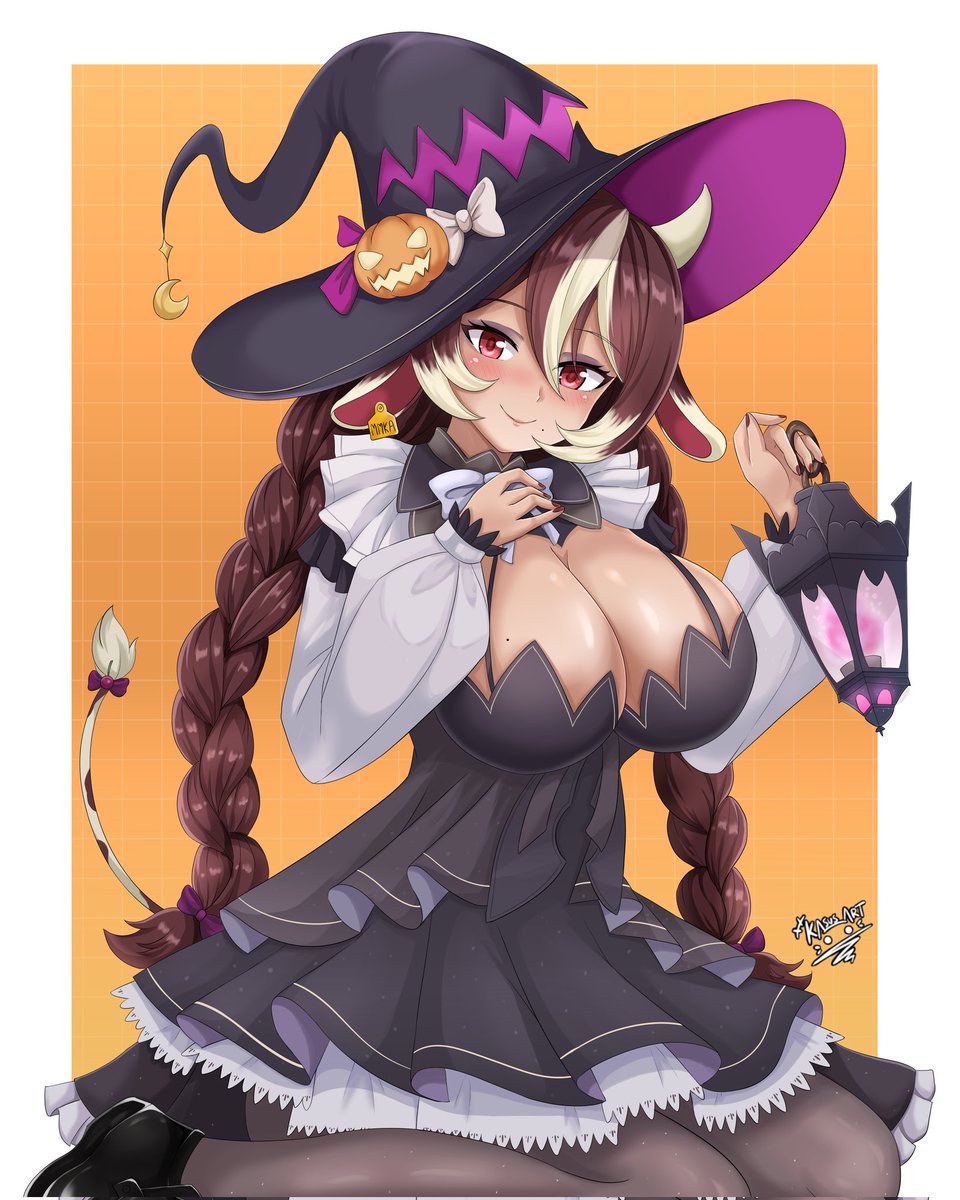 JojoAizen's tweet image. Late Halloween treat, but wanted to gift my favorite Cow @MomokaMooVT this art after debuting her cute spooky outfit on Halloween!
#MomoMedia