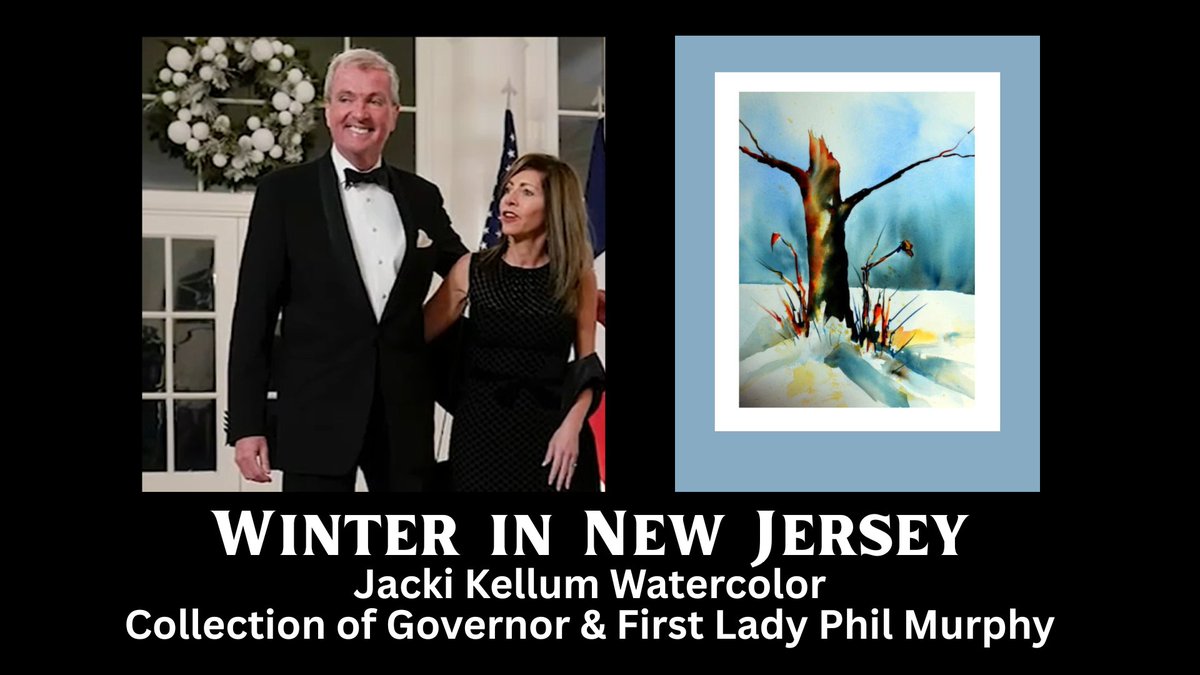 Winter in New Jersey - Jacki Kellum Watercor - Collection of the Governor and First Lady of New Jersey. I am thrilled to say that I started this morning on the telephone with the Governor and First Lady of New Jersey. They had just received my painting: Winter in New Jersey.