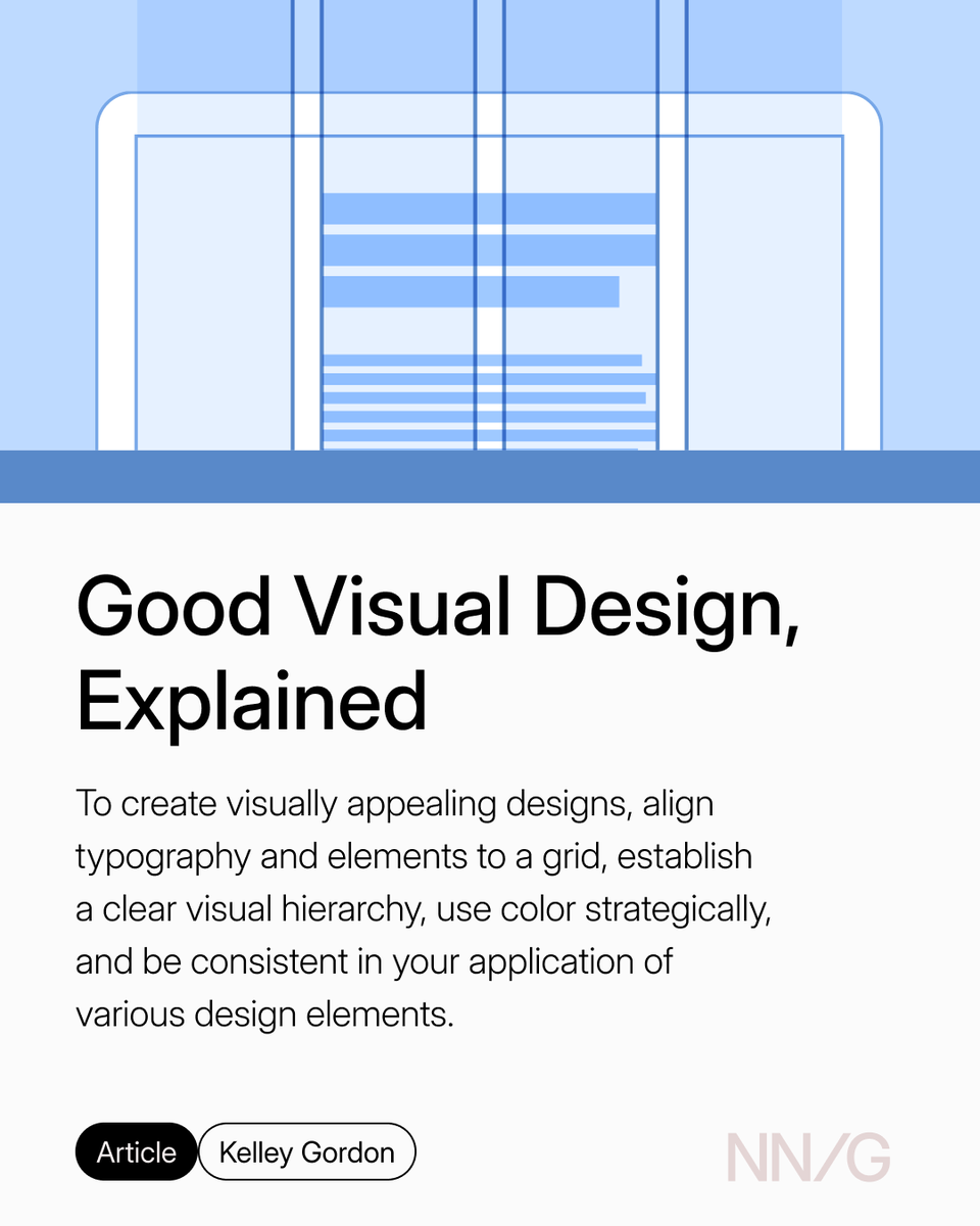 NNgroup's tweet photo. New from NN/G:
๐น Stakeholder Management vs. Engagement
๐๏ธ Good Visual Design, Explained
๐๏ธ Beyond the Primary User: 3 Types of Smart-Home Users
๐ Courses for Nov to Jan
Check them out: https://t.co/698Usi2XTV
#NNGroup #UpToDate https://t.co/Q3GxQrI0z7