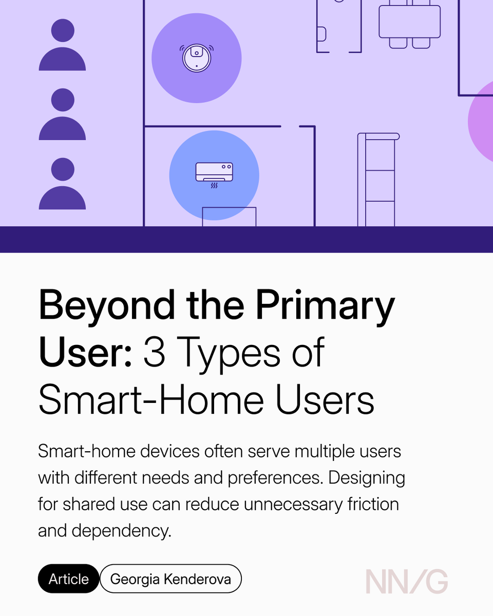 NNgroup's tweet photo. New from NN/G:
๐น Stakeholder Management vs. Engagement
๐๏ธ Good Visual Design, Explained
๐๏ธ Beyond the Primary User: 3 Types of Smart-Home Users
๐ Courses for Nov to Jan
Check them out: https://t.co/698Usi2XTV
#NNGroup #UpToDate https://t.co/Q3GxQrI0z7
