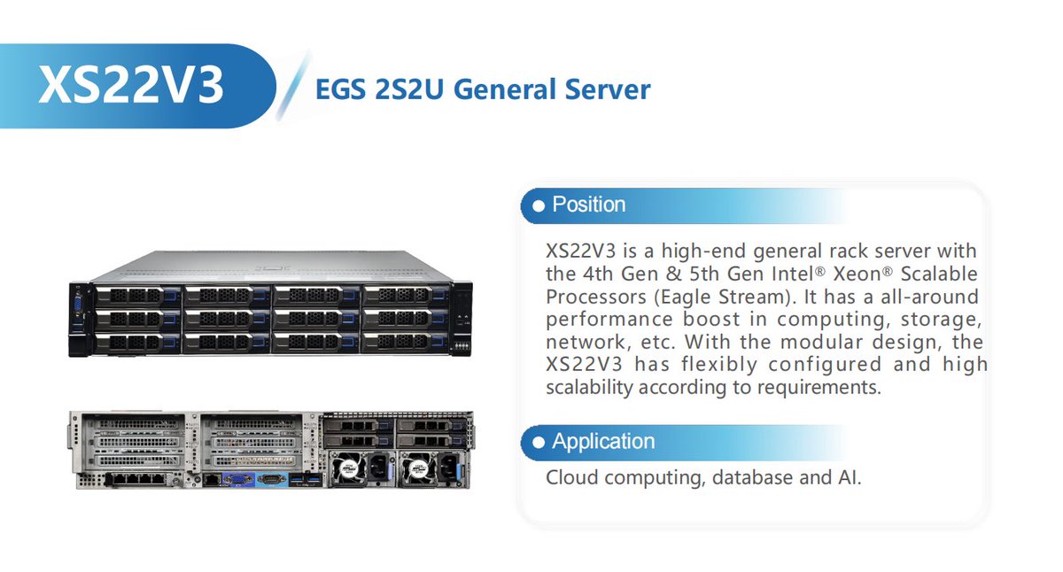 Sixunited_CN's tweet image. Introducing XS22V3 — a powerful, scalable 2U server designed for modern computing. From AI to enterprise cloud, it delivers reliability and speed.
Let’s collaborate to build smarter infrastructure.
#ServerTech #Enterprise #AI #DataCenter #Partnership