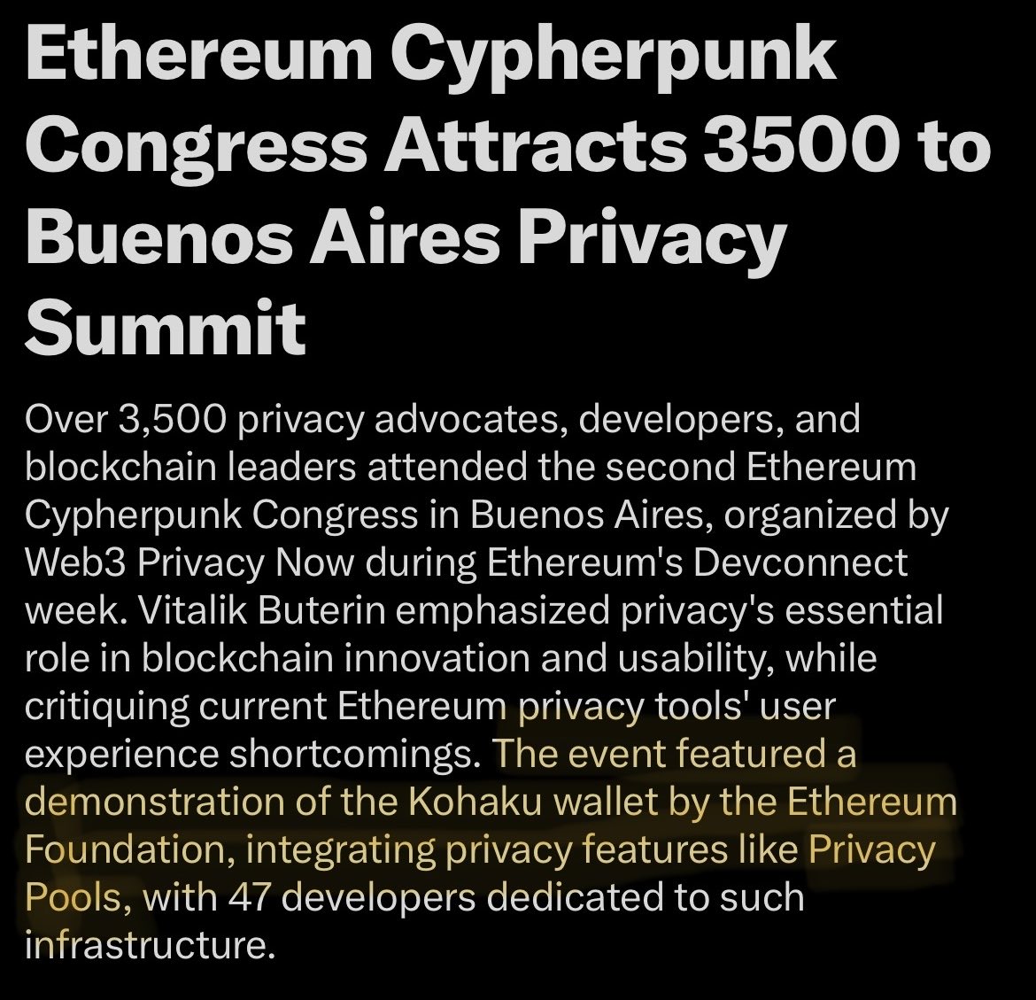 Kohaku using Privacy Pools, highlighted & trending on X. we call that a big  splash 💦 a memorable event to say the least, thank you @web3privacy