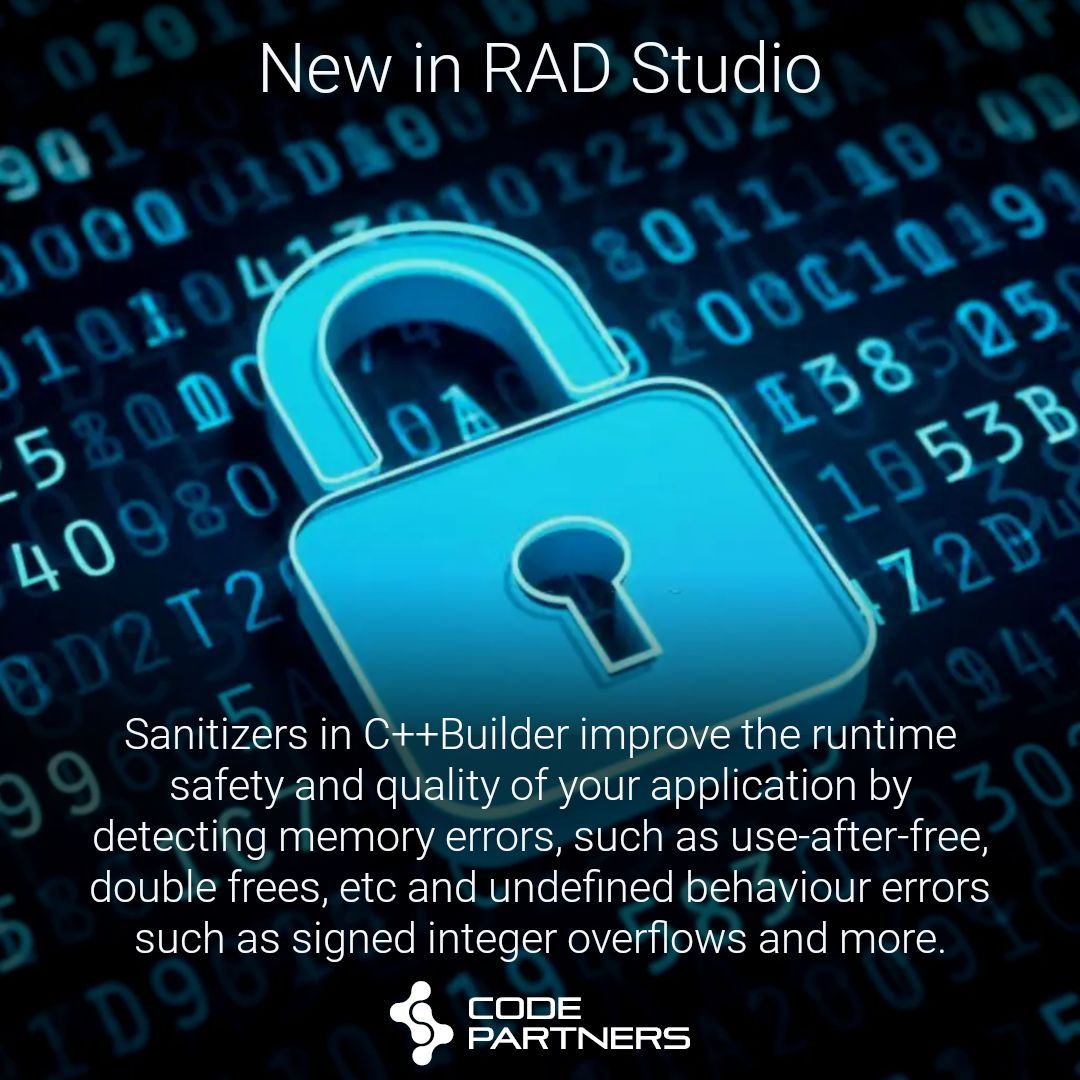 code_partners's tweet image. RAD Studio 12.3 : C++ Sanitizers

RAD Studio 12.3 adds new C++ Sanitizers, improving the runtime safety of your applications. Watch this quick overview to see more.

code-partners.com/goto/?topic=ra…

#radstudio #embarcadero #c++builder