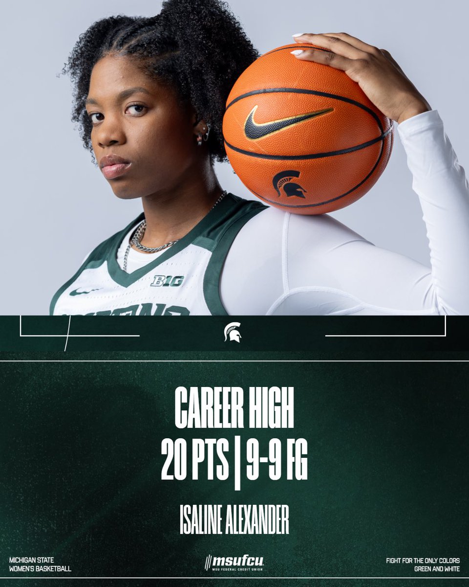 MSU_WBasketball's tweet image. A perfect 9-9 from the field en route to a career high for Isa tonight✨