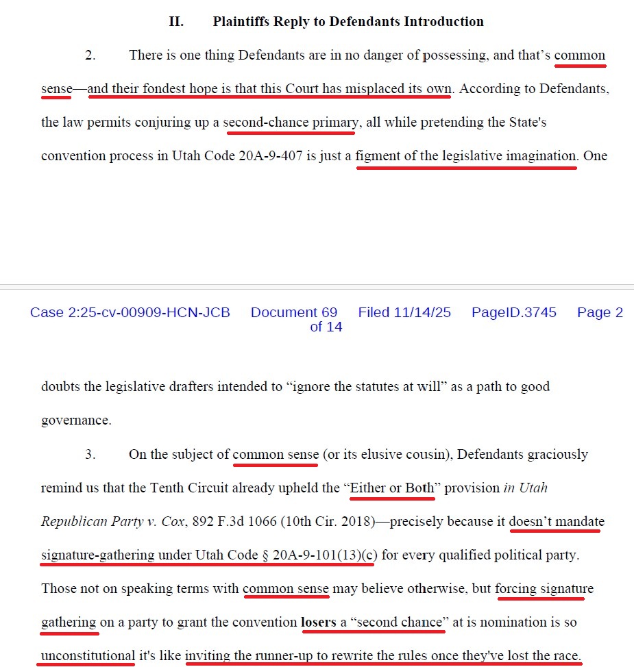 TracieHalvorsen's tweet image. 💥 Kaboom! 💥

Plaintiffs filed a Reply to Defendants Response in Opposition to Join the United States as Plaintiffs.

Plaintiffs&apos; point out the Defendants lack common sense and hope that the Court has misplaced its common sense. Defendants concede that the Utah&apos;s election code…