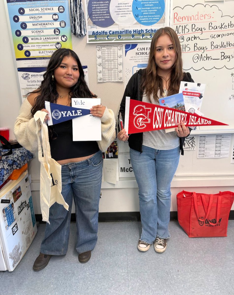 ACHS_AVID's tweet image. AVID Sophomores, Mia Sarti (left) &amp;amp; Jaslene Alvarado (right), received their pennant chase materials from Yale University &amp;amp; CSU Channel Islands!
