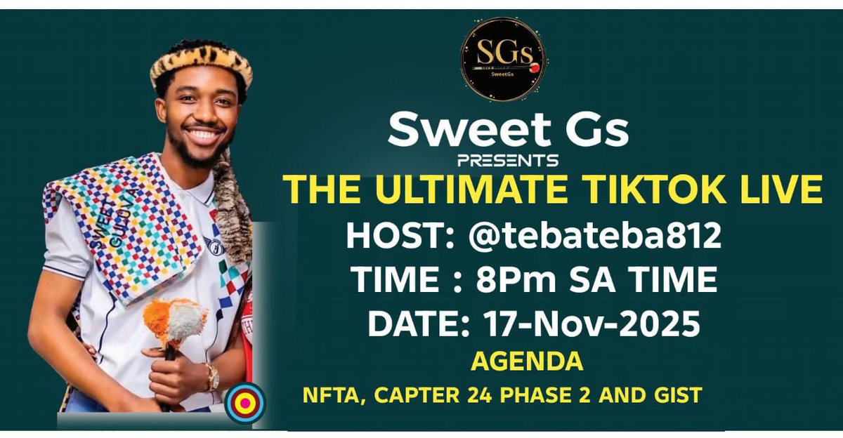 Happy new week SweetGs, remember our date tonight on TikTok, any amount is welcome. Please show up🙏🙏🙏
HAPPY NEW WEEK SWEET GULUVA 
MIDMONTH RECAP X SWEET GULUVA 
#NoBlueMondayWithSweetGuluva
#AkhonamathembaZwaneGuluva