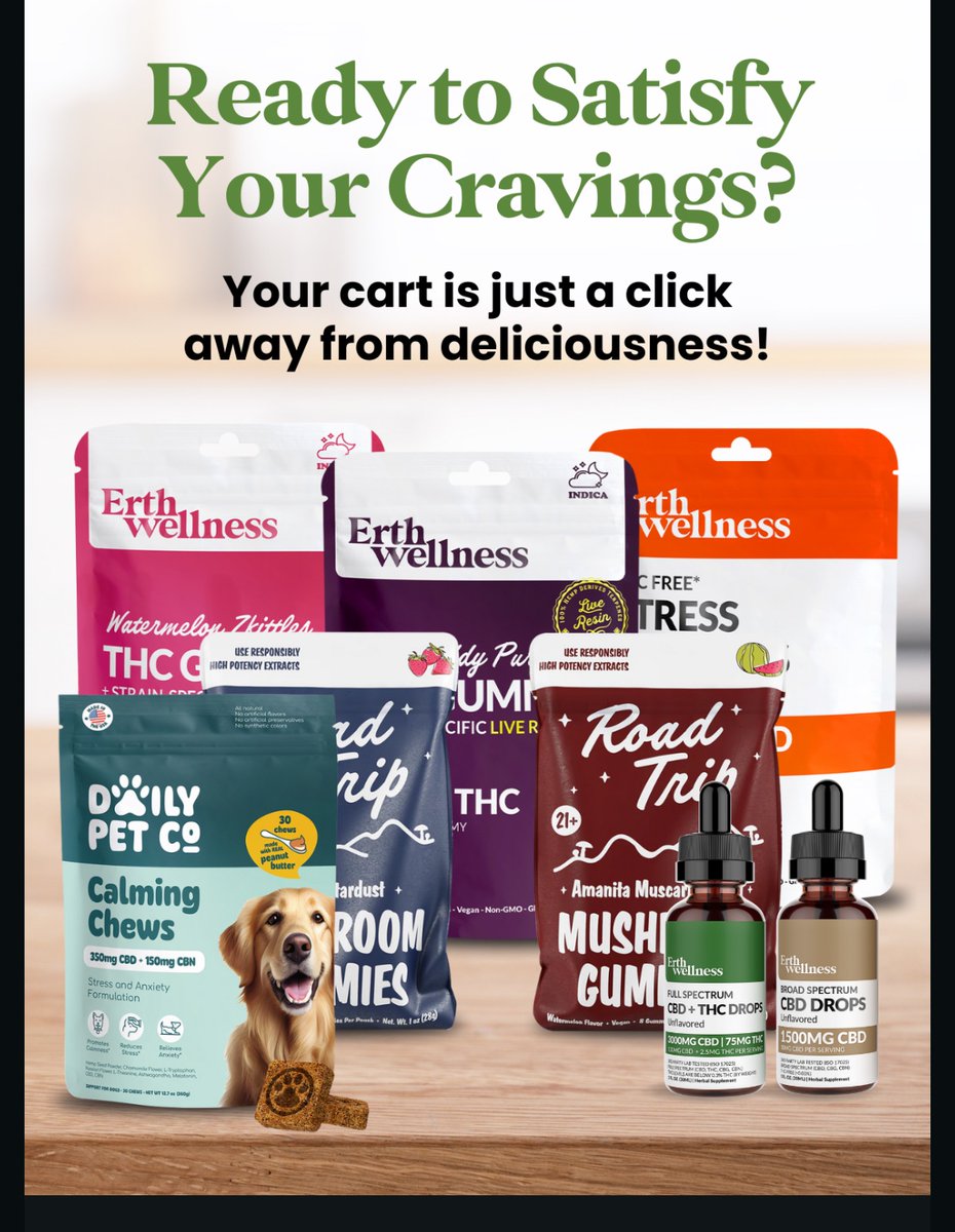 fig3sub's tweet image. Ready to satisfy your cravings? 🍬🔥
THC, CBD, mushroom gummies + pet chews your cart’s one click from deliciousness.

🛒 erthwellness.com/fig3lvl
💸 Code: DOMIF25T6

Follow @rooted_rewards
Affiliate links: I only share what I trust.

#fig3lvl #WellnessStack