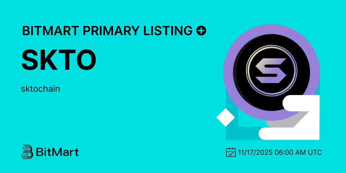 BitMartExchange's tweet photo. sktochain( $SKTO) @sktochain_org has been listed on #BitMart on November 17, 2025 🎉

💰Trading pair: $SKTO/USDT
💎Deposit: 11/16/2025 6:00 AM UTC
💎Trading: 11/17/2025 6:00 AM UTC

Learn more: https://t.co/eR1MKuqGNs https://t.co/qZBmsCr5LM