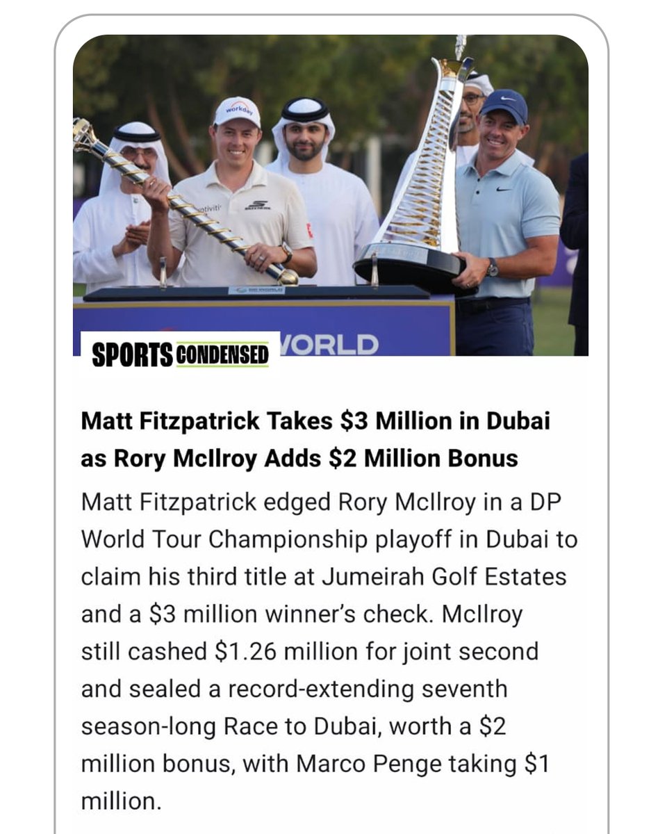 SportsCondensed's tweet image. How McIlroy bagged more 💸 despite losing to Fitzpatrick in Dubai.
#RoryMcIlroy #MattFitzpatrick #DPWorldTour #DPWordTourChampionship
#Golf #GolfNews