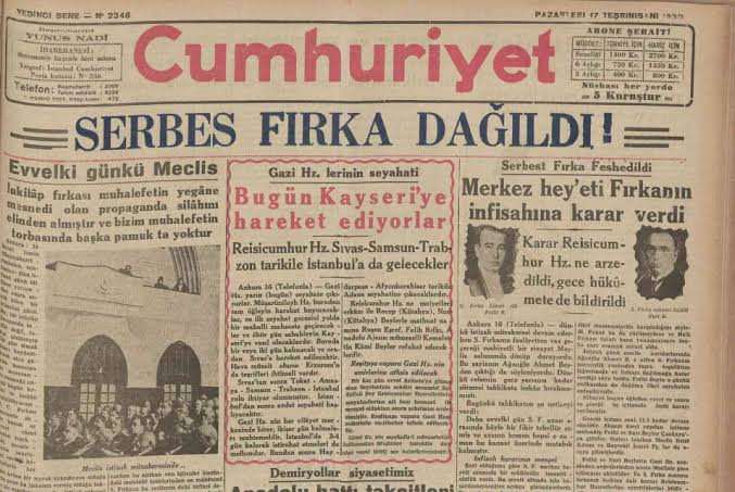 mbaskaya61's tweet photo. Bundan 95 yıl önce bugün 17 Kasım 1930 günü Türkiye’nin ikinci muhalefet partisi olan Serbest Cumhuriyet Fırkası kendini feshetmek durumunda kaldı. Bu fesih Türkiye’de demokrasiye geçiş için büyük bir fırsatın kaçırılması anlamına geliyordu. Zira Türk siyasi hayatı yeniden çok partili demokrasi için 16 yıl daha beklemek zorunda kalacaktı.#Serbestfırka