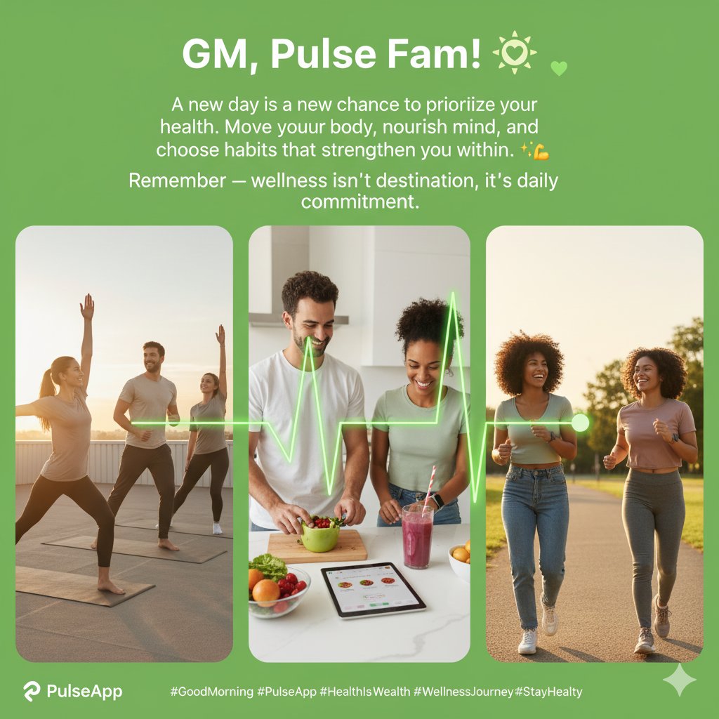 JCalSOL's tweet image. GM , Pulse Fam! 🌞
A new day is a new chance to prioritize your health.
Move your body, nourish your mind, and choose habits that strengthen you from within. 💪✨
Remember,  wellness isn’t a destination, it’s a daily commitment.

#GoodMorning #PulseApp #HealthIsWealth