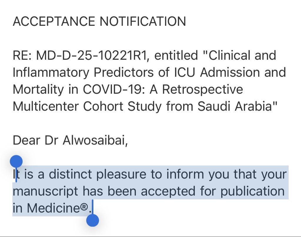 📩 Best email I received
Our paper has been accepted for publication in the “Medicine Journal”

So grateful for the support from my team, and everyone who contributed to this work.
