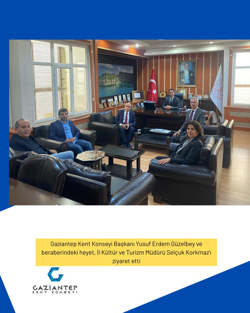 gkentkonseyi's tweet photo. Gaziantep Kent Konseyi Başkanı @erdemguzelbey, başkan yardımcıları Dr. Mehmet Berk, @FundaSuran, Sayman Yılmaz Kireç, Turizm ve Tanıtım Çalışma Grubu Başkanı Dr. Metin Sürme ile İl Kültür ve Turizm Müdürü Selçuk Korkmaz'ı ziyaret etti. https://t.co/zStxR3TFXV