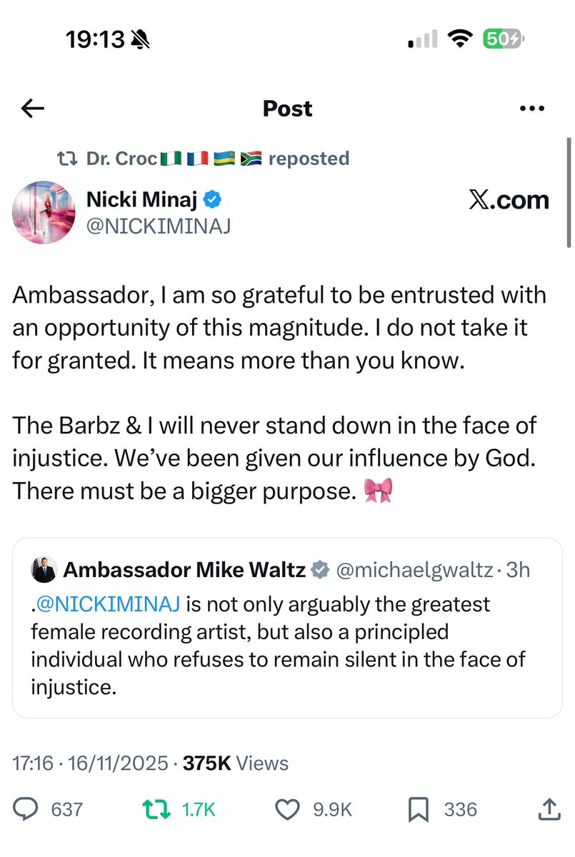 OurFavOnlineDoc's tweet image. To whom it may concern:
Popular music star Nicki Minaj and the USA Ambassador to the UN Mike Waltz will be at the United Nations on Tuesday this week to speak about the mass murders and persecution of christians by terrorists in Nigeria.
