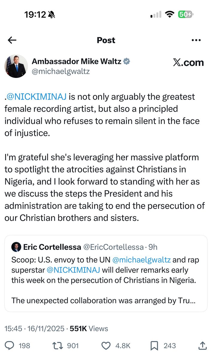 OurFavOnlineDoc's tweet image. To whom it may concern:
Popular music star Nicki Minaj and the USA Ambassador to the UN Mike Waltz will be at the United Nations on Tuesday this week to speak about the mass murders and persecution of christians by terrorists in Nigeria.
