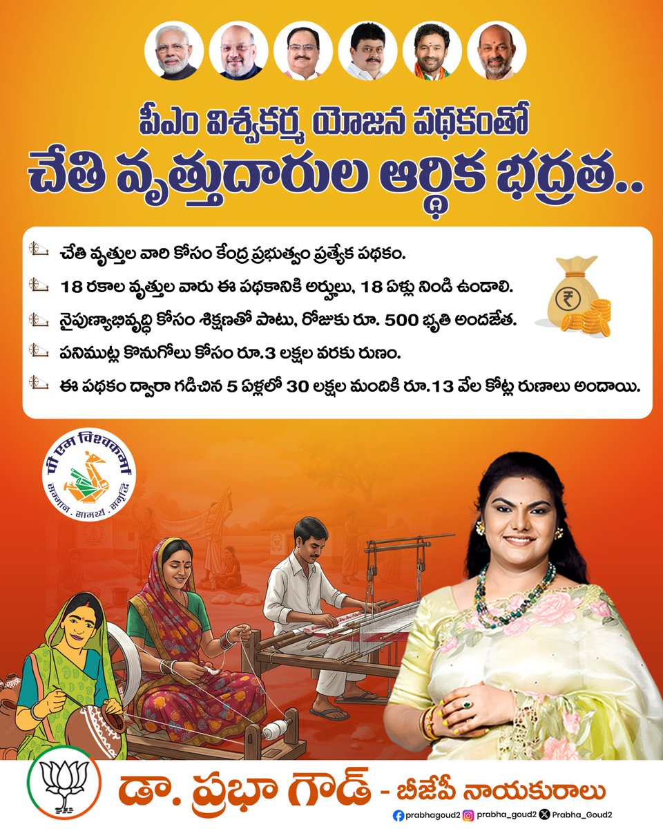Prabha_Goud2's tweet image. పీఎం విశ్వకర్మ యోజన పథకంతో చేతి వృత్తుదారుల ఆర్థిక భద్రత..

@BJP4India @BJP4Telangana @narendramodi @kishanreddybjp @bandisanjay_bjp @N_RamchanderRao 
 #PMVishwakarmaYojana #VishwakarmaScheme #BJP4Development #bjpfortelangana #modi #BJPGovernment #TelanganaBJP #prabhagoud