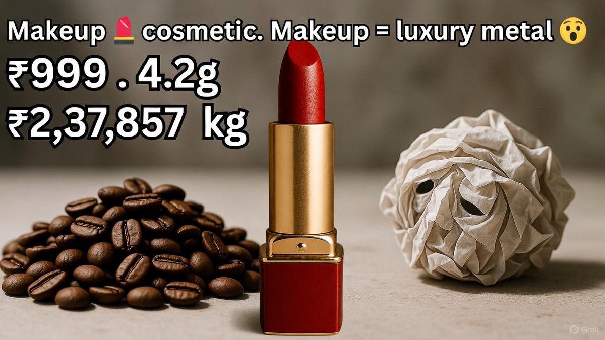 Just did the math: a ₹999 lipstick (4.2g) costs ₹2,37,857 per kg.
That’s literally 3× silver, almost gold behaviour 😳🙄
Makeup ≠ cosmetic.
Makeup = luxury metal. 💄😮‍💨