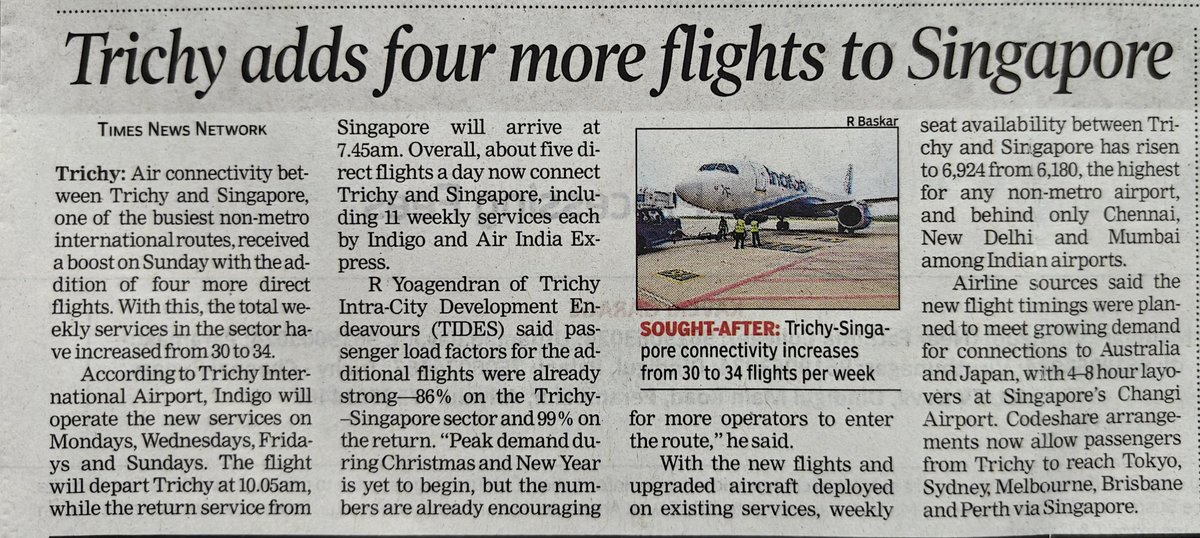 dkarthikTOI's tweet image. #Trichy adds four more flights to #Singapore as demand surges
#TOI
 timesofindia.indiatimes.com/city/trichy/tr…