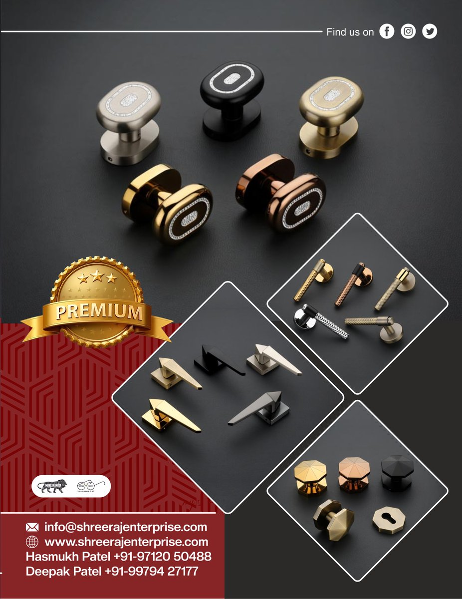 clue_hardware's tweet image. Explore Our Wide Range Online : l.sanitaryclue.in/wBuYmk

Contact Details: 
🌐Website: shreerajenterprise.com 
📞Hasmukh Patel: +91-97120 50488 
📞Deepak Patel: +91-99794 27177

#SRCBrasCollection #TouchOfClass #PremiumHardware #DoorHandles #DoorKnobs #InteriorDesign #HomeDecor