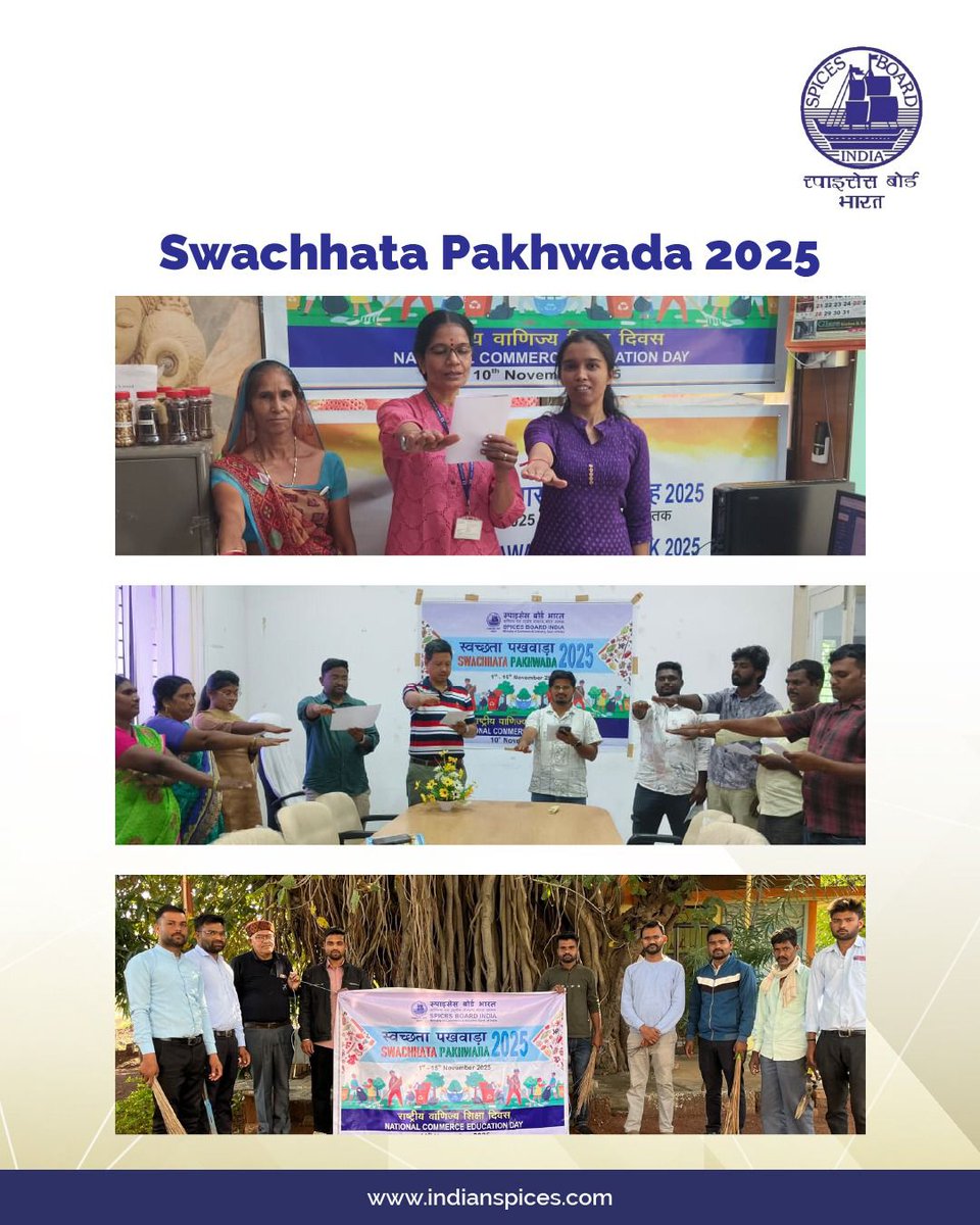 Spices_Board's tweet image. Spices Board as a Part of Swachhata Pakhwada 2025, conducted a cleanliness drive at various offices across India.
@DoC_GoI 
#SwachhataPakhwada2025 #SwachhBharat #SpicesBoardIndia #CleanIndiaGreenIndia #CommunityCleanliness #Agartala #SwachhataHiSeva #Sustainability