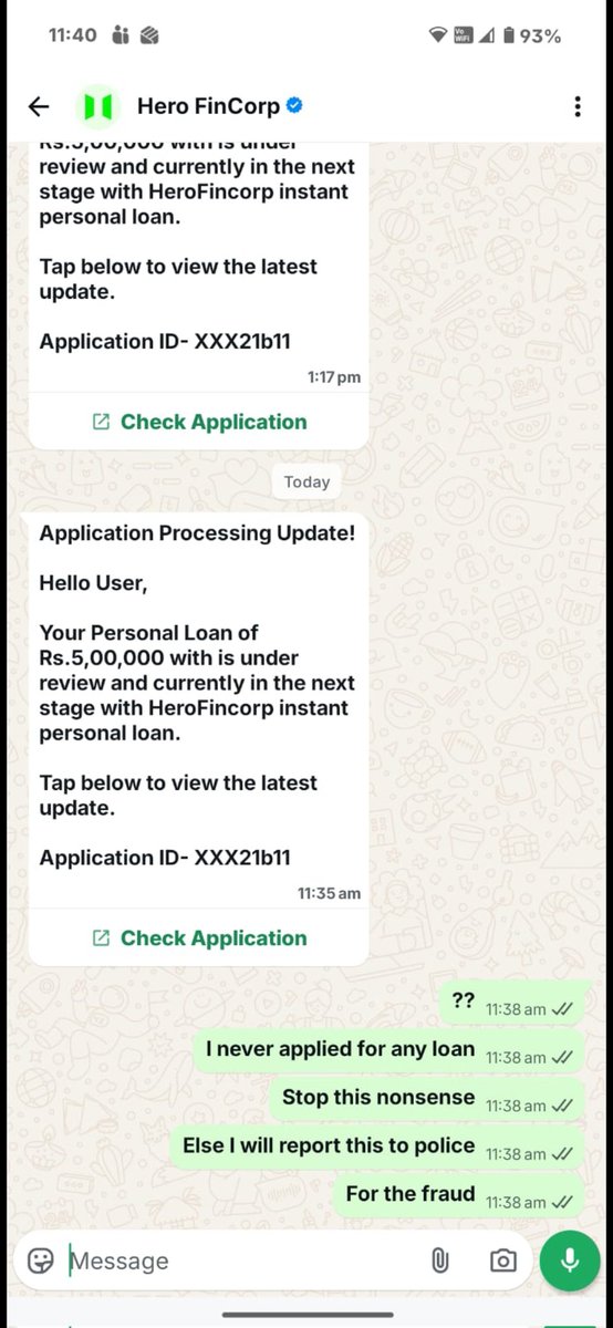 manidaridada's tweet photo. @HeroFinCorpLtd I have not applied for any loan with your company yet I'm getting messages about loan application under process.

Pls stop this nonsense, I'm not interested in any loan. https://t.co/FKxVpNwDLO