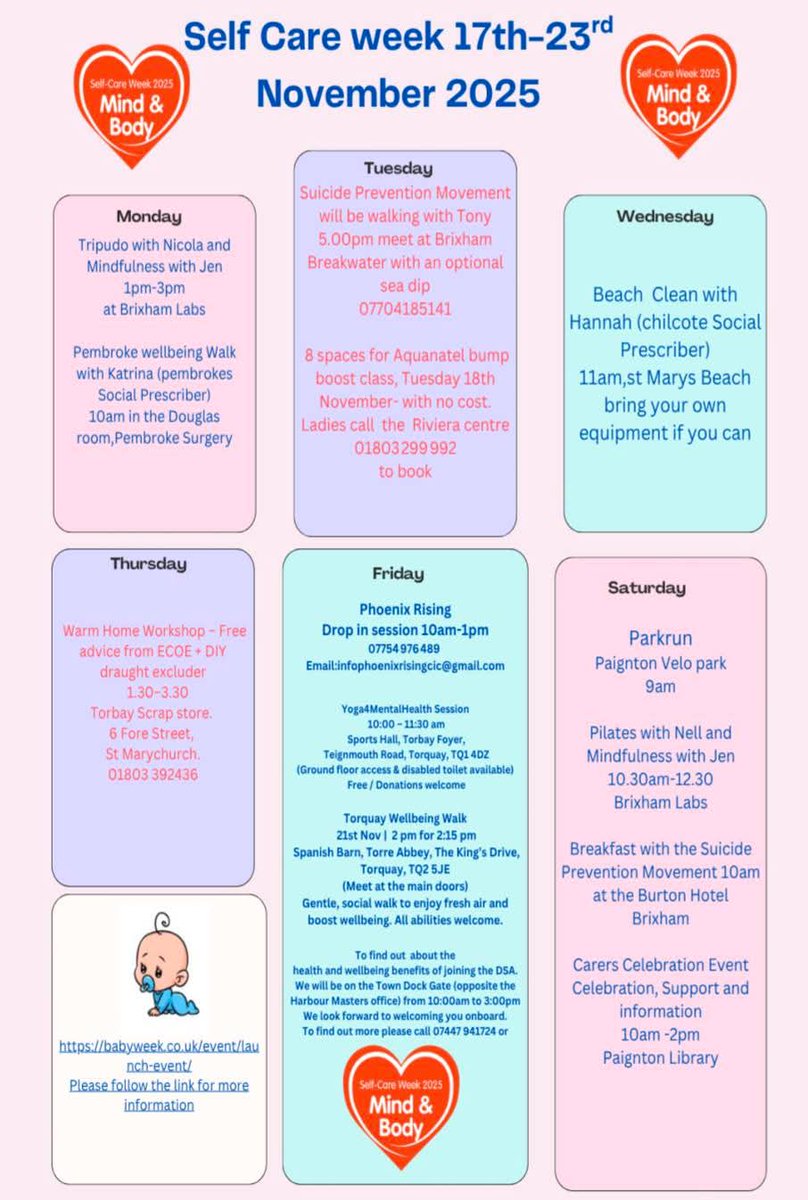 We are taking part in self care week this week. Lots of different activities happening across the Bay. Sometimes it can be hard to find the motivation for self care practice, we will help you to find it!