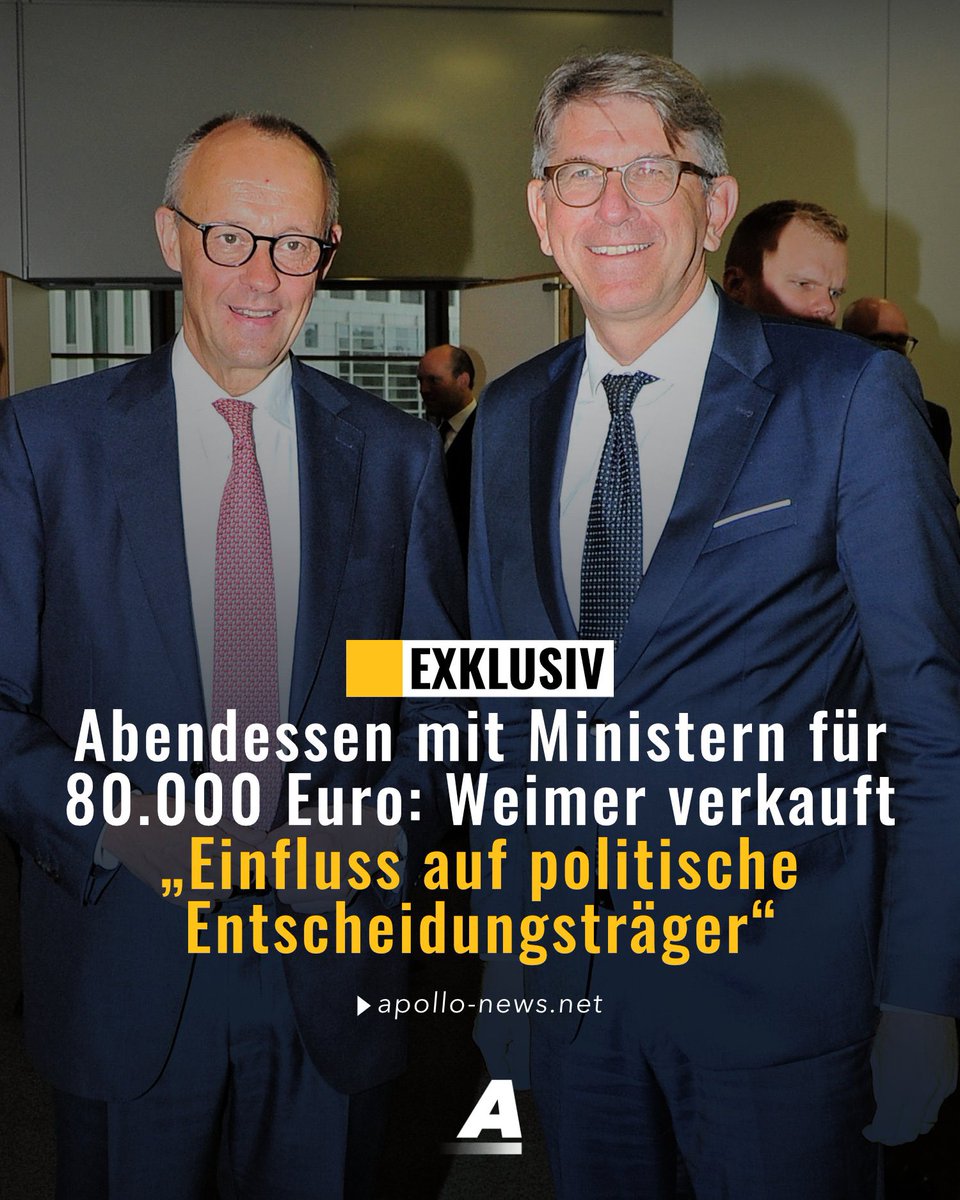 „Das Verlagsunternehmen des Kulturstaatsministers im Kanzleramt, Wolfram Weimer, verkauft Wirtschaftsvertretern „Einfluss auf die politischen Entscheidungsträger“. So steht es in Verkaufsunterlagen der Weimer Media Group, die Apollo News exklusiv vorliegen. Es geht dabei um