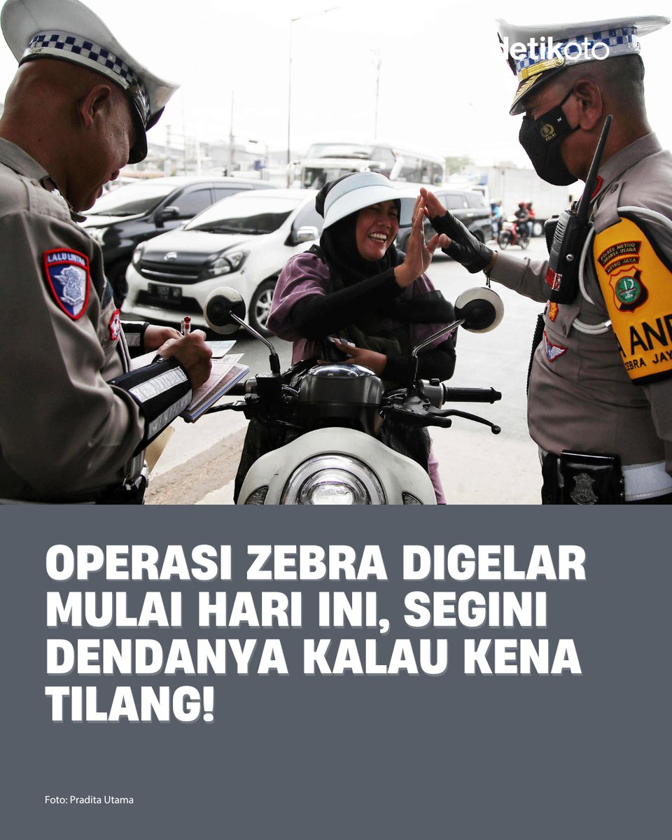 detikoto's tweet photo. Operasi Zebra 2025 ini mengincar 7 pelanggaran yang masih banyak dilakukan pengendara. Segini dendanya kalau kena tilang! π°πβ£
>> https://t.co/qEfJRRtATz
β£
#detikOto #OperasiZebra https://t.co/Rl3QAKfrFg